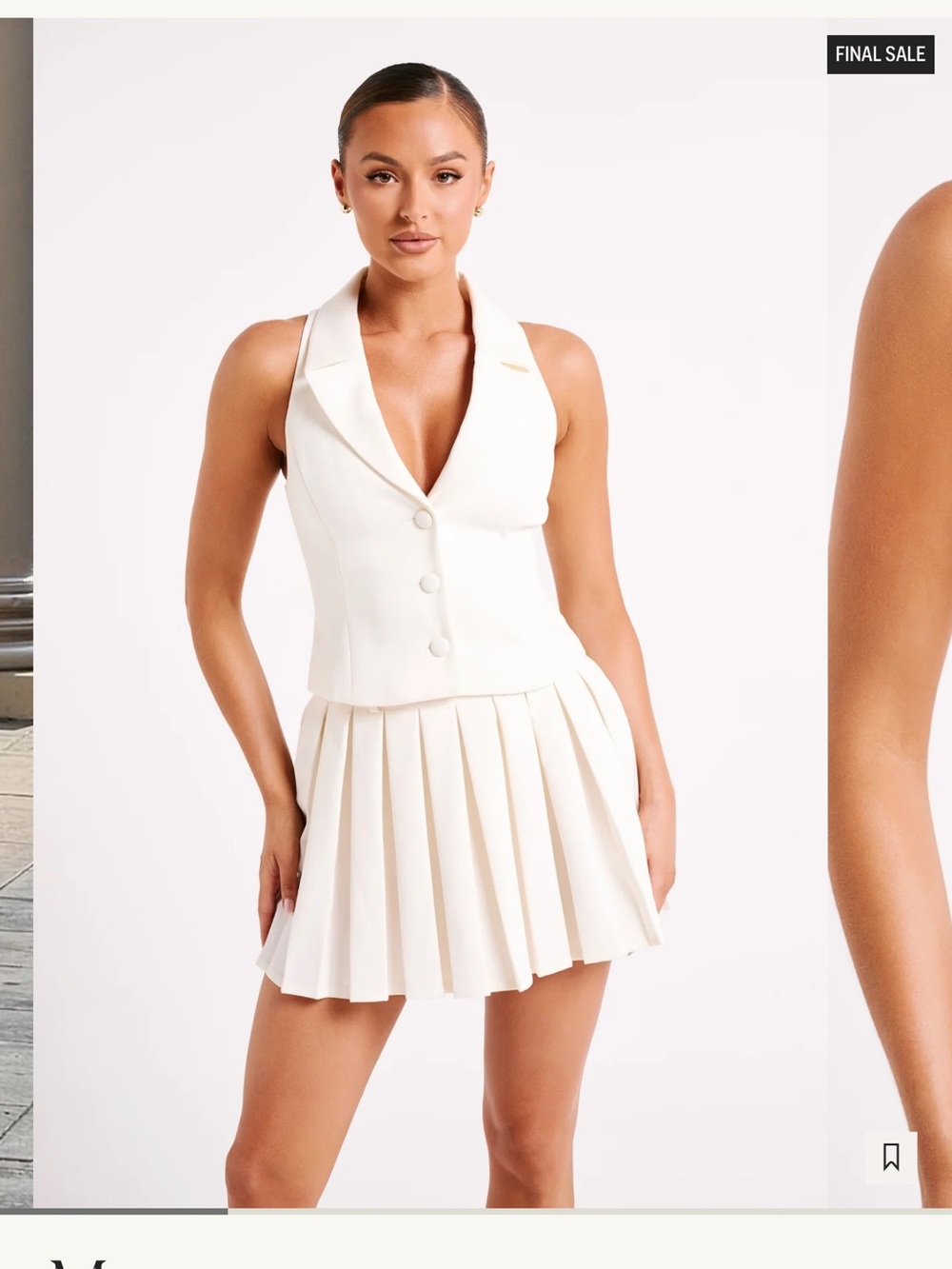Meshki Cream Sleeveless Tailored Vest Top Mura Suit Vest Top Buttons